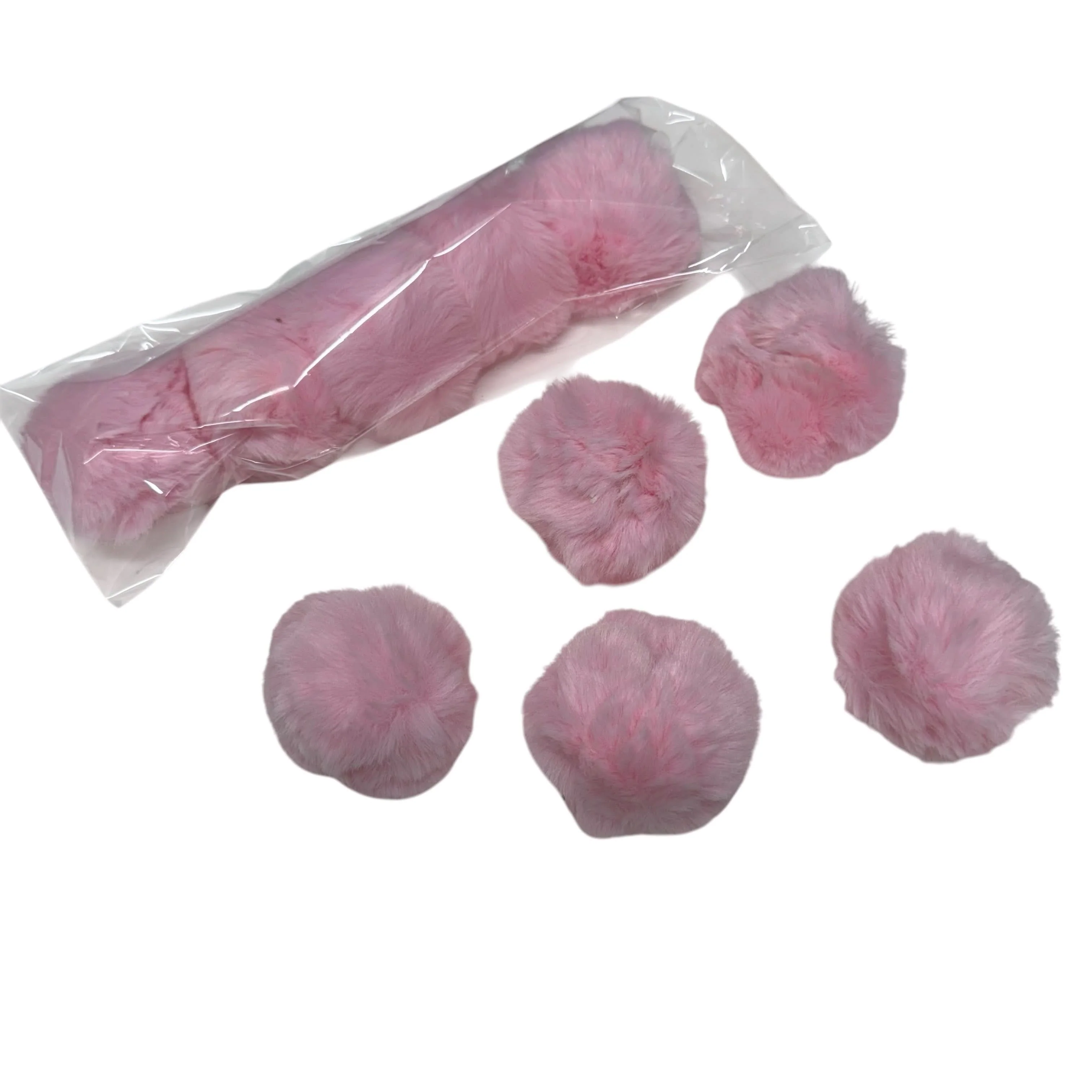 Super Fluffy Pink Pom Poms with loop : Pack of 5 - Image 3