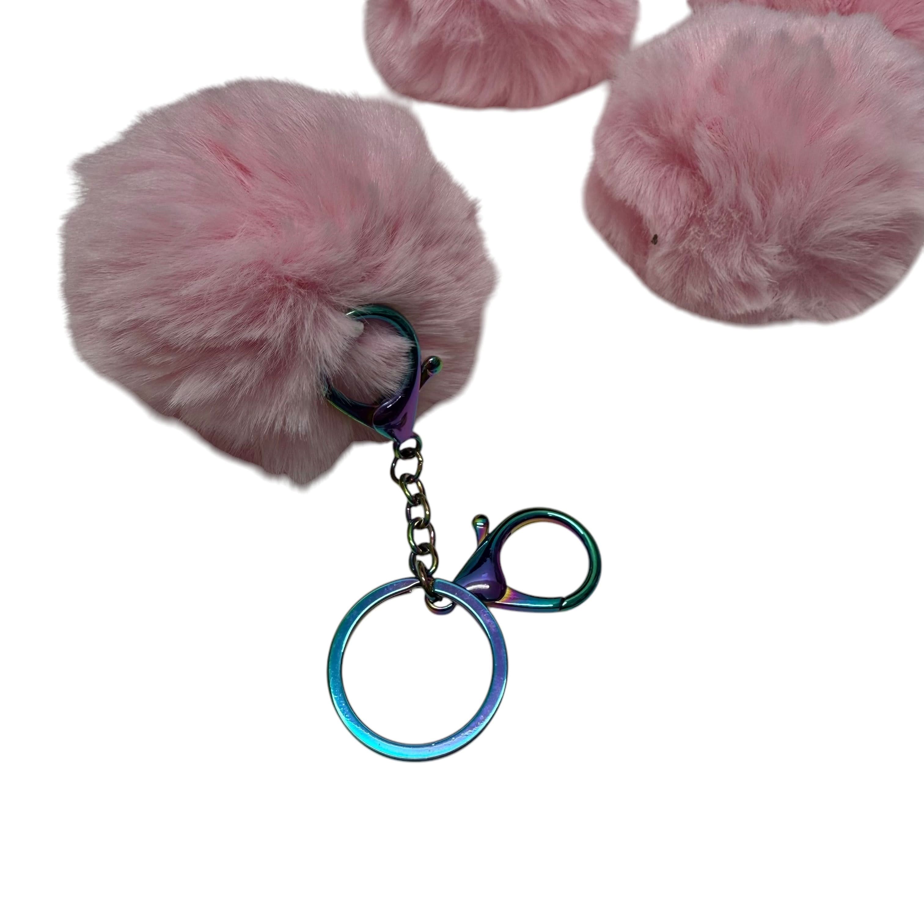 Super Fluffy Pink Pom Poms with loop : Pack of 5 - Image 4